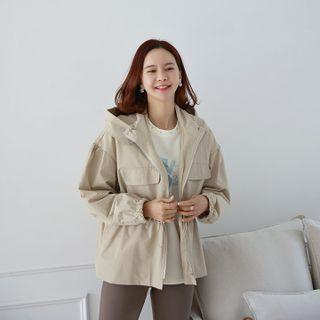 Flap-front Hooded Short Parka