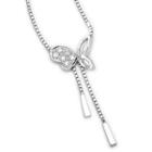 18k White Gold Pave Round Diamond Butterfly Lariat Necklace (0.05 Ct) (free 925 Silver Box Chain, 16)