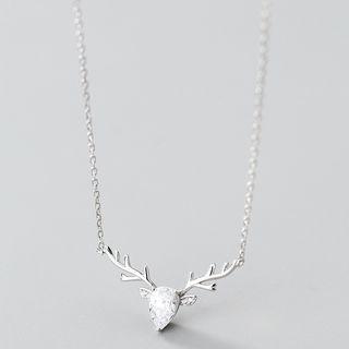 925 Sterling Silver Rhinestone Deer Pendant Necklace S925 Silver - Necklace - Deer - One Size