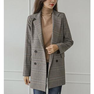 Double-breasted Glen-plaid Longline Blazer