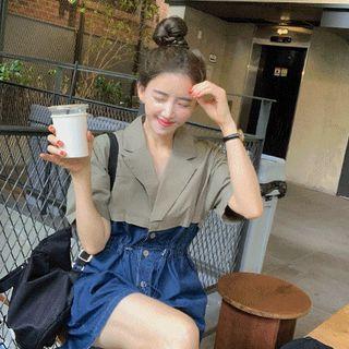 Color-block Drawstring-waist Playsuit