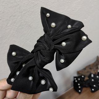 Faux Pearl Fabric Bow Hair Clip Black - One Size