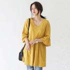 Ruffled 3/4-sleeve Shirred Tunic