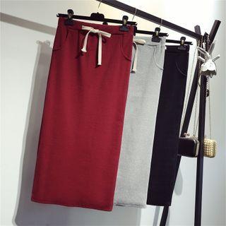 Drawstring Midi Knit Pencil Skirt