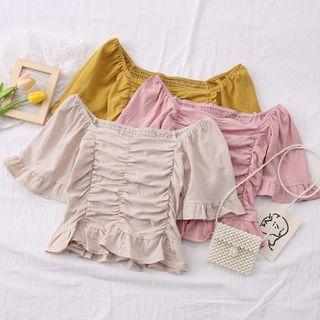 Wide-neck Ruched Crop Blouse In 7 Colors