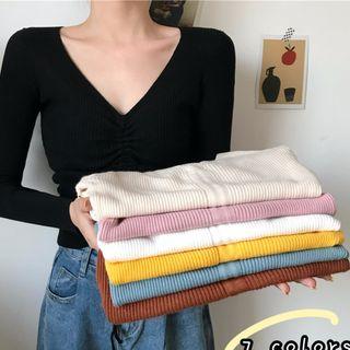 Knit Lace Up Long-sleeved Top