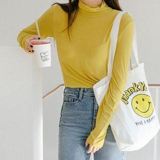 Plus Size Turtle-neck Textured T-shirt