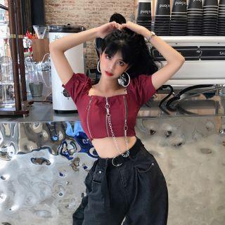 Square-neck Zip Cropped Blouse