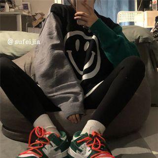 Smiley Face Print Color Block Sweater