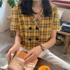 Short-sleeve Double-breasted Plaid Shirt