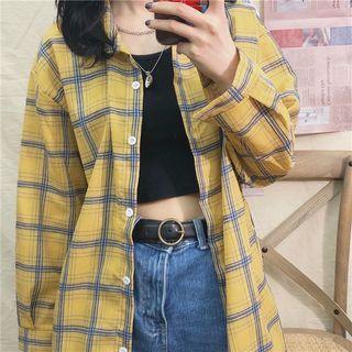 Gingham Open-placket Button Shirt