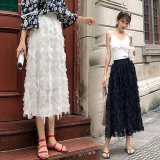 Fringed Long Chiffon Skirt