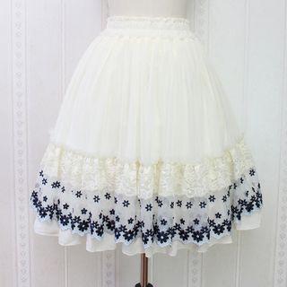 Lace Trim Mesh Midi Skirt