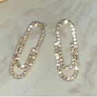 Sterling Silver Rhinestone Safety Pin Stud Earring 1 Pair - S925 Silver - Gold - One Size