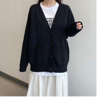 V Neckl Lettering Cardigan