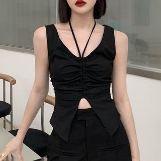 Halter Neck Slit Tank Top