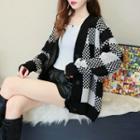 Checkerboard V-neck Cardigan Check - Black & White - One Size