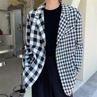 Two Button Asymmetrical Checked Blazer