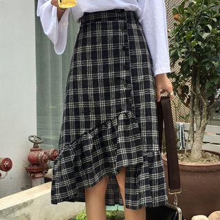 Plaid Asymmetrical Midi Skirt As Shown In Figure - One Size