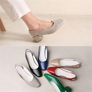 Almond-toe Chunky-heel Sling-back Pumps