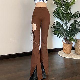 Low Rise Cutout Lace-up Bootcut Jeans