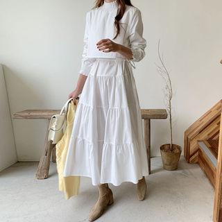 Smocked-neck Tiered Dress