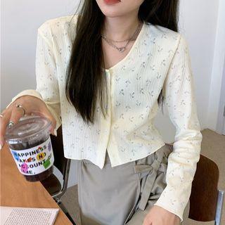 Long-sleeve Floral Cropped Cardigan