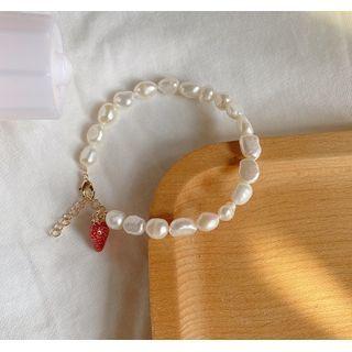 Faux Pearl Strawberry Bracelet 1 Pc - Gold - One Size