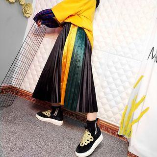 Colored Panel Pleated Midi Skirt Black - One Size