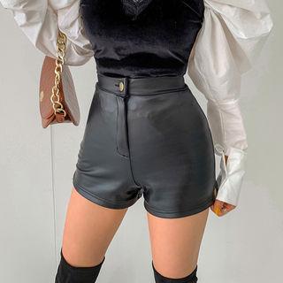 High-waist Fleece-lined Pleather Shorts