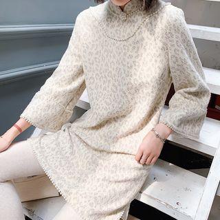 Leopard 3/4-sleeve A-line Dress
