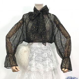 Tie Neck Sheer Blouse Nude Pink - One Size