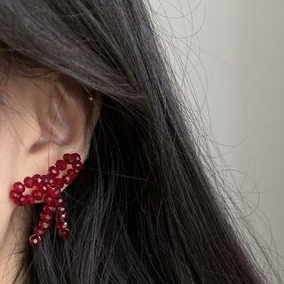 Bead Bow Stud Earring 1 Pair - As Shown In Figure - One Size