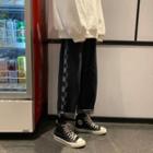 Check Print Wide Leg Jeans