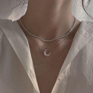 Moon Shell Pendant Necklace / Sterling Silver Choker / Set