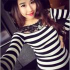 Long-sleeve Lace Paneled Striped Knit Top