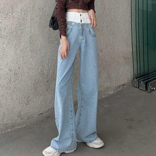 Mock Two-piece Wide Leg Jeans