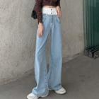 Mock Two-piece Wide Leg Jeans