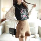 Sleeveless Floral-embroidered Knit Top