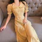 Short-sleeve Button-up Chiffon Midi Dress
