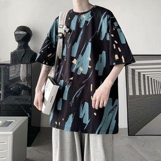 Crewneck Printed Color-block Oversize Top