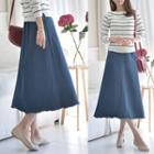 Fray-hem A-line Long Denim Skirt