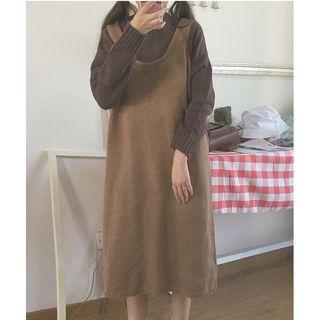 Mock Neck Sweater / Knit Pinafore Dress