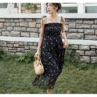 Leaf Print Spaghetti-strap Maxi A-line Chiffon Dress