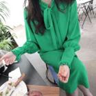 Tie-neck Two-tone Dress
