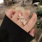 Butterfly Rhinestone Faux Pearl Open Ring White & Gold - One Size