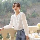 Lace Panel Button-up Blouse White - One Size