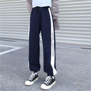 Contrast Trim Lettering Elastic-waist Jogger Pants