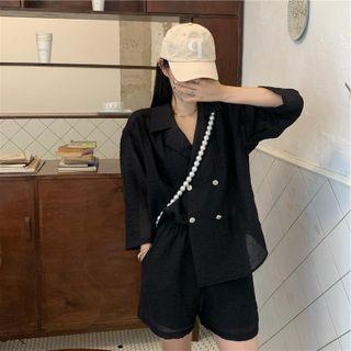 Plain Oversize Button-up Blazer / High-waist Plain Wide Leg Shorts