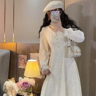V-neck Lace Cutout Long-sleeve Dress